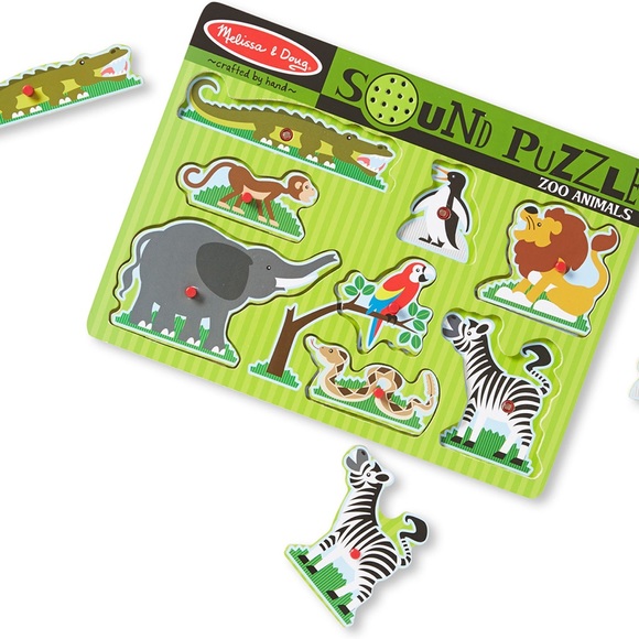 2 NEW Melissa & Doug Zoo & Farm Animals Wooden Peg Sound 8pc Puzzles 🧩 2Yrs+ - Picture 4 of 16